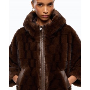 Pinko Cadetia Cape Faux Fur Blouson With Hood Brown Τζάκετ