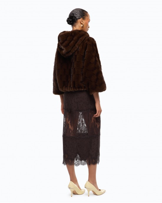 Pinko Cadetia Cape Faux Fur Blouson With Hood Brown Τζάκετ