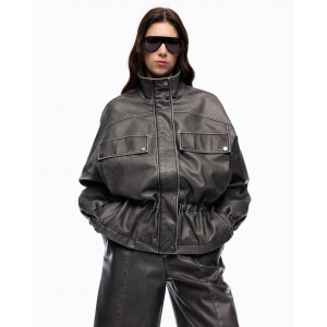 Pinko Barkeria Blouson Pea With Vintage Finish Dark Grey Μπουφάν