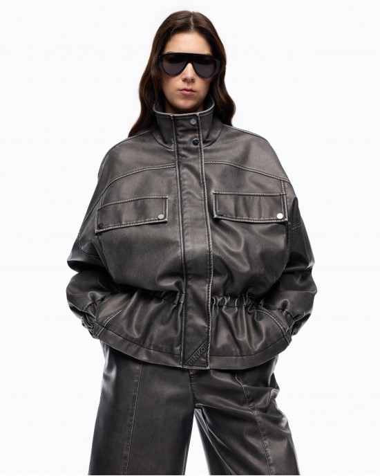 Pinko Barkeria Blouson Pea With Vintage Finish Dark Grey Μπουφάν