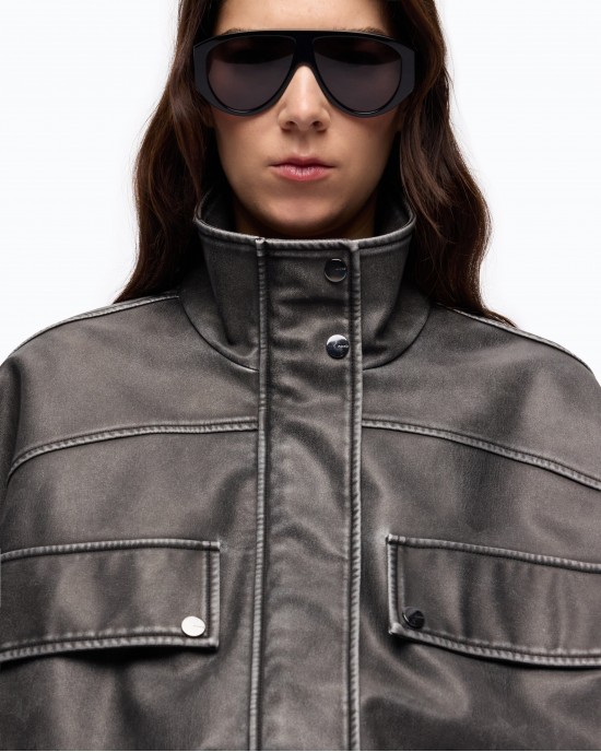 Pinko Barkeria Blouson Pea With Vintage Finish Dark Grey Μπουφάν