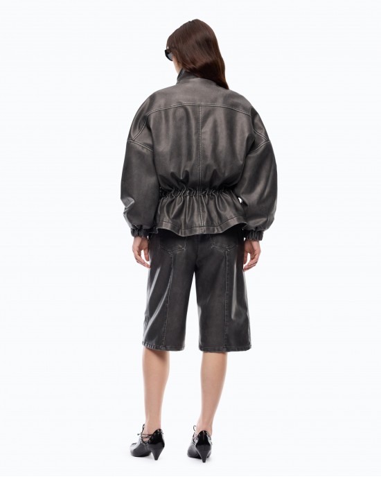 Pinko Barkeria Blouson Pea With Vintage Finish Dark Grey Μπουφάν
