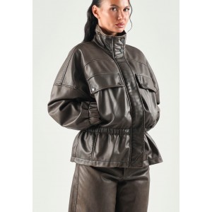 Pinko Barkeria Blouson Pea Coat With Vintage Finish Brown Μπουφάν