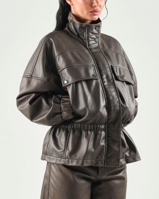Pinko Barkeria Blouson Pea Coat With Vintage Finish Brown Μπουφάν