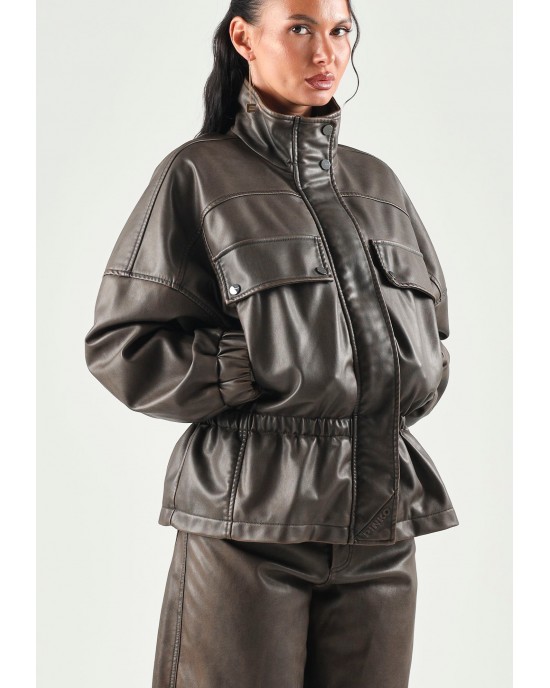 Pinko Barkeria Blouson Pea Coat With Vintage Finish Brown Μπουφάν