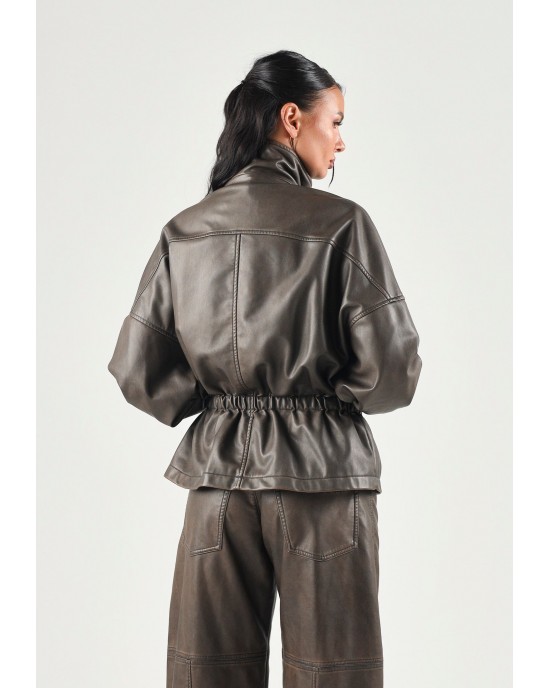 Pinko Barkeria Blouson Pea Coat With Vintage Finish Brown Μπουφάν