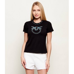 Pinko Fidenza T-shirt Love Birds Jewel Maxi Embroidery Black Μπλούζα