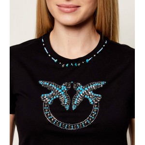 Pinko Fidenza T-shirt Love Birds Jewel Maxi Embroidery Black Μπλούζα