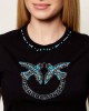 Pinko Fidenza T-shirt Love Birds Jewel Maxi Embroidery Black Μπλούζα