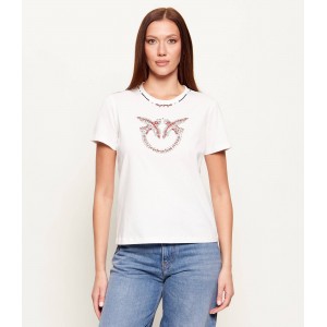 Pinko Fidenza T-shirt Love Birds Jewel Maxi Embroidery White Μπλούζα
