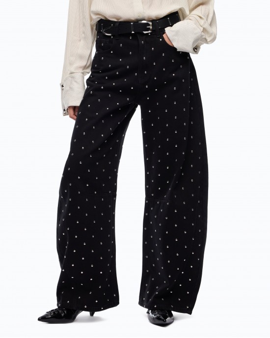 Pinko Emma Egg Barrel-fit With Studs Black Τζιν Παντελόνι
