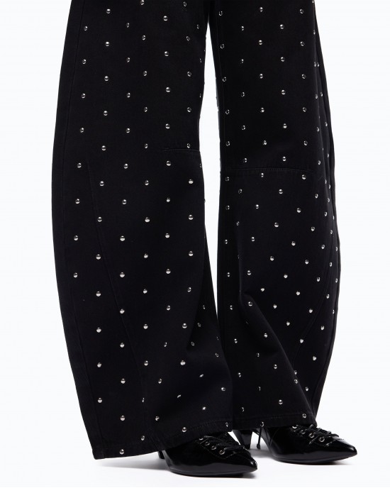 Pinko Emma Egg Barrel-fit With Studs Black Τζιν Παντελόνι