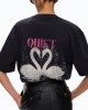 Pinko Ventina T-shirt Quiet Is The New Punk Swan-Print Black Μπλούζα