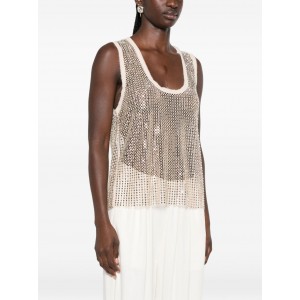 Pinko Dyane Mesh-effect Vest With Rhinestones Gold Μπλούζα