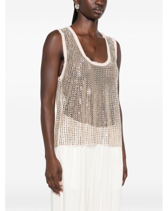 Pinko Dyane Mesh-effect Vest With Rhinestones Gold Μπλούζα