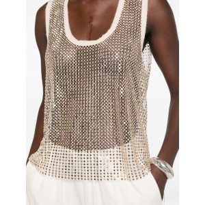 Pinko Dyane Mesh-effect Vest With Rhinestones Gold Μπλούζα