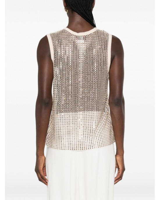 Pinko Dyane Mesh-effect Vest With Rhinestones Gold Μπλούζα