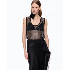 Pinko Dyane Mesh-effect Vest With Rhinestones Gold Μπλούζα