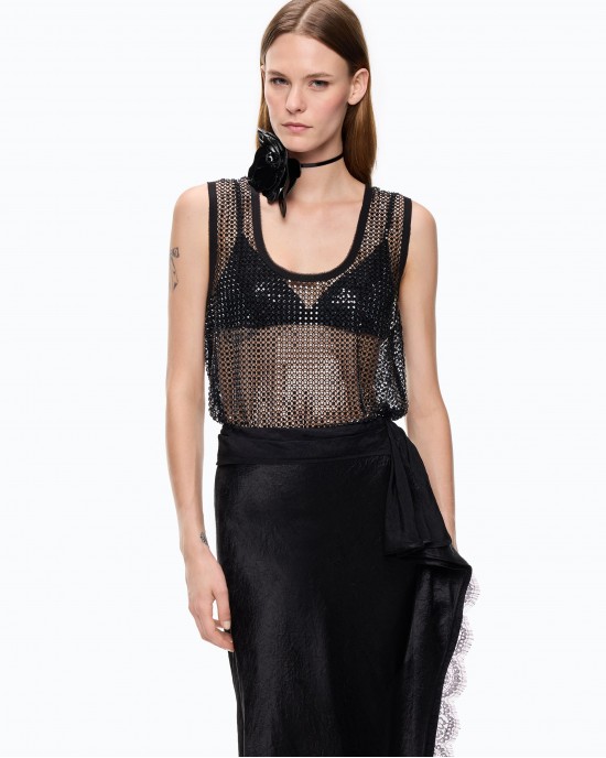 Pinko Dyane Mesh-effect Vest With Rhinestones Gold Μπλούζα