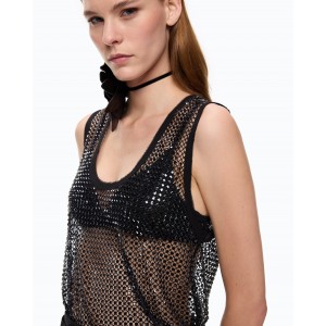 Pinko Dyane Mesh-effect Vest With Rhinestones Gold Μπλούζα