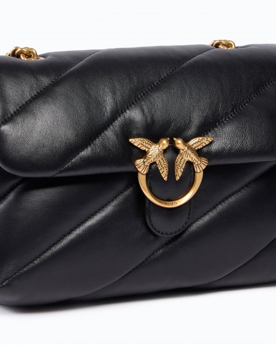 Pinko Love Puff Classic New Buckle Black Leather Τσάντα
