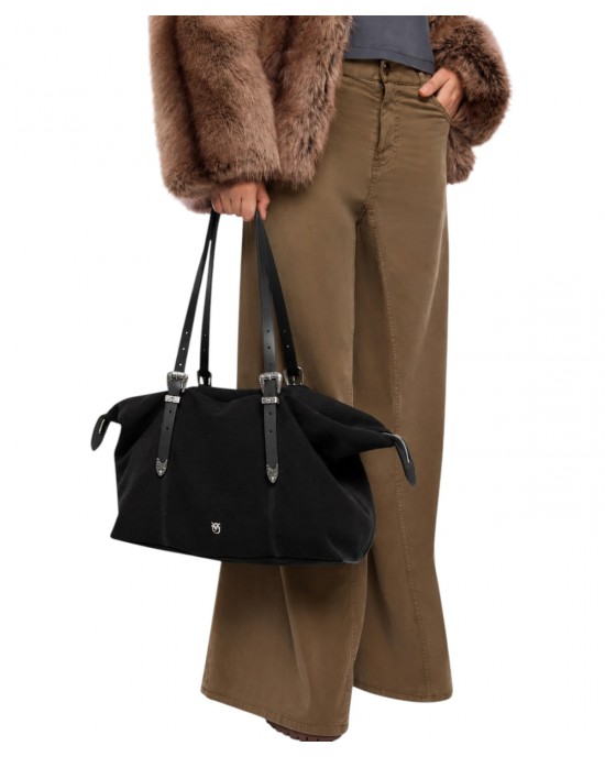 Pinko Tote Suede With Texas Details Black Τσάντα Χειρός