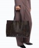 Pinko Tote Studs Cloud Leather Dark Brown Τσάντα Χειρός