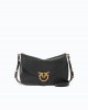 Pinko Satchell Classic Medium Leather With Love Birds Diamond Cut Buckle Black Τσάντα Ώμου