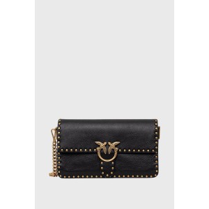 Pinko Love One Slouchy Studs Leather Black Τσάντα Ώμου