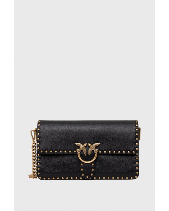 Pinko Love One Slouchy Studs Leather Black Τσάντα Ώμου