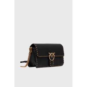 Pinko Love One Slouchy Studs Leather Black Τσάντα Ώμου