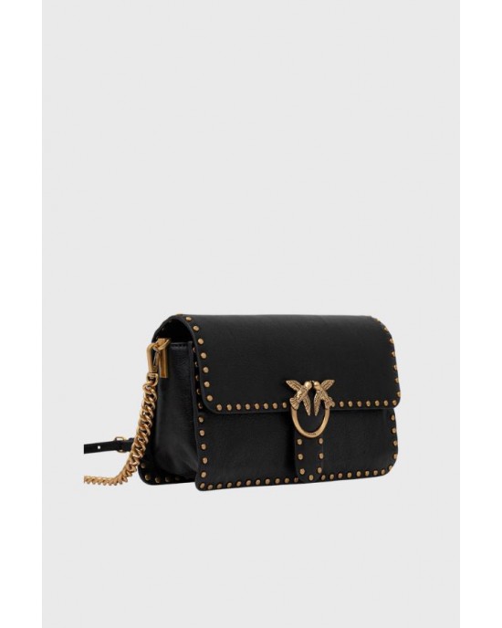 Pinko Love One Slouchy Studs Leather Black Τσάντα Ώμου
