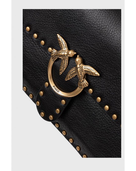 Pinko Love One Slouchy Studs Leather Black Τσάντα Ώμου