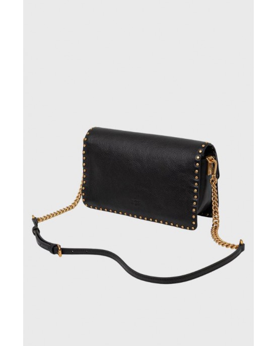 Pinko Love One Slouchy Studs Leather Black Τσάντα Ώμου