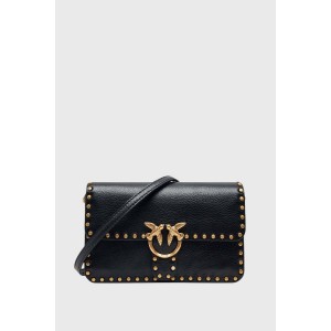 Pinko Love One Slouchy Studs Leather Black Τσάντα Ώμου