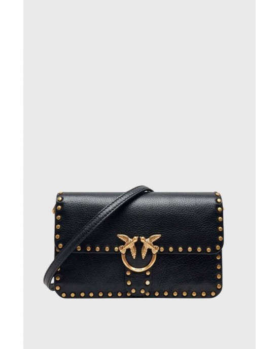 Pinko Love One Slouchy Studs Leather Black Τσάντα Ώμου