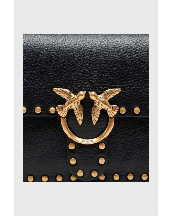 Pinko Love One Slouchy Studs Leather Black Τσάντα Ώμου