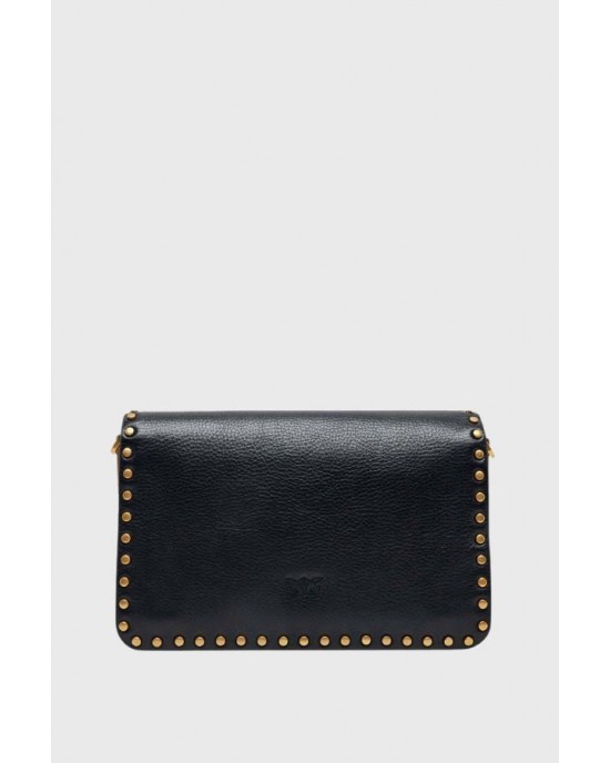 Pinko Love One Slouchy Studs Leather Black Τσάντα Ώμου
