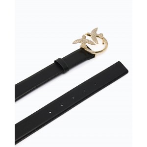 Pinko Low Love Berry Leather Jewel Buckle H3 Black Ζώνη