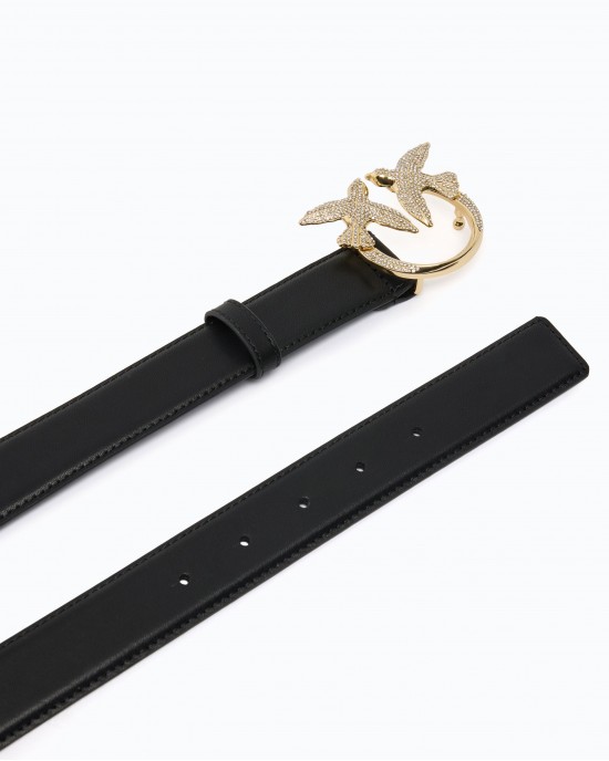 Pinko Low Love Berry Leather Jewel Buckle H3 Black Ζώνη