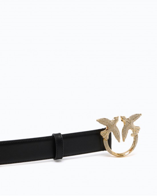 Pinko Low Love Berry Leather Jewel Buckle H3 Black Ζώνη