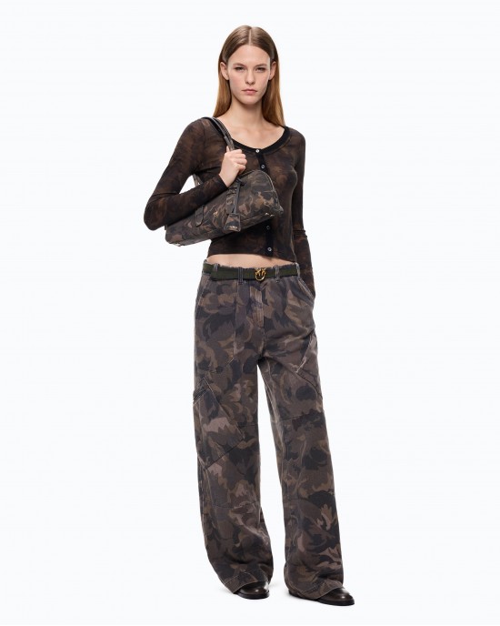 Pinko Haiku Cotton With Floral Camouflage Motif Multicolor Green-Black Παντελόνι