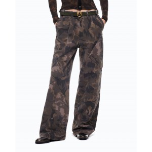 Pinko Haiku Cotton With Floral Camouflage Motif Multicolor Green-Black Παντελόνι