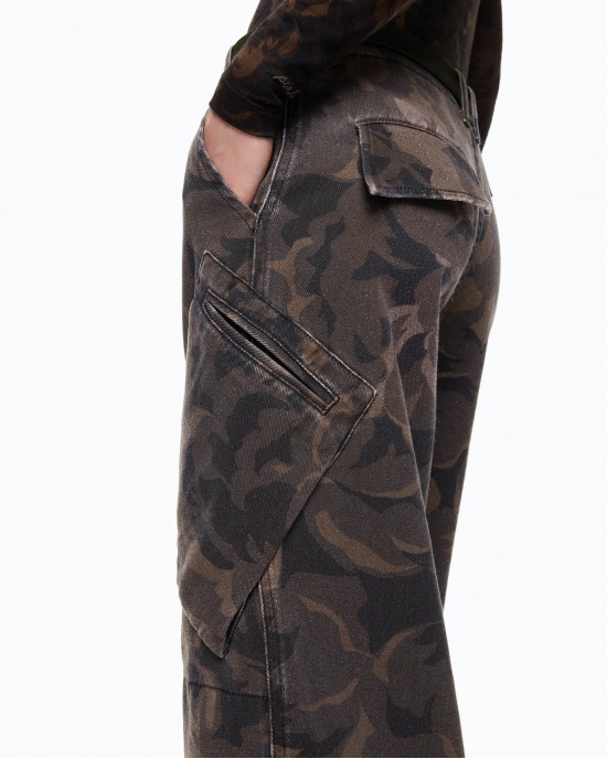 Pinko Haiku Cotton With Floral Camouflage Motif Multicolor Green-Black Παντελόνι