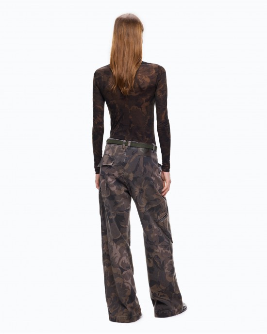 Pinko Haiku Cotton With Floral Camouflage Motif Multicolor Green-Black Παντελόνι