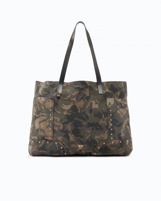 Pinko Tote Suede Camouflage Print Military Green Τσάντα Ώμου