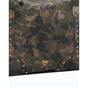 Pinko Tote Suede Camouflage Print Military Green Τσάντα Ώμου