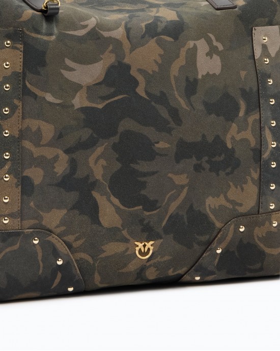 Pinko Tote Suede Camouflage Print Military Green Τσάντα Ώμου