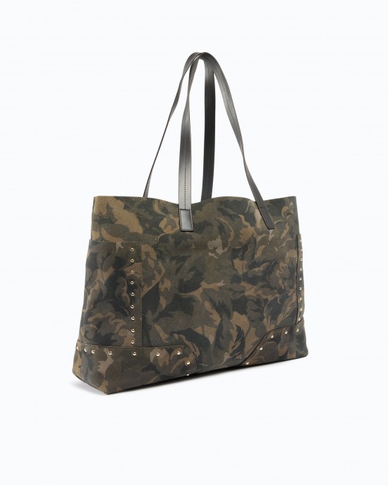 Pinko Tote Suede Camouflage Print Military Green Τσάντα Ώμου