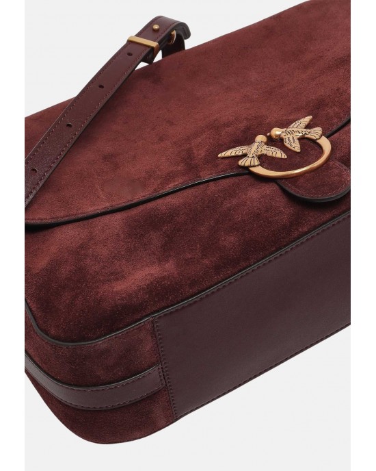 Pinko Love Satchel Big Suede Dark Red Τσάντα Ώμου